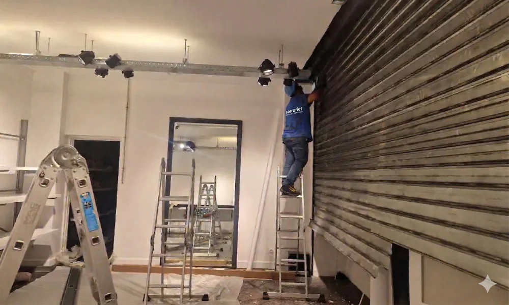 Dépannage rideau métallique Paris – technicien en intervention sur rideau bloqué